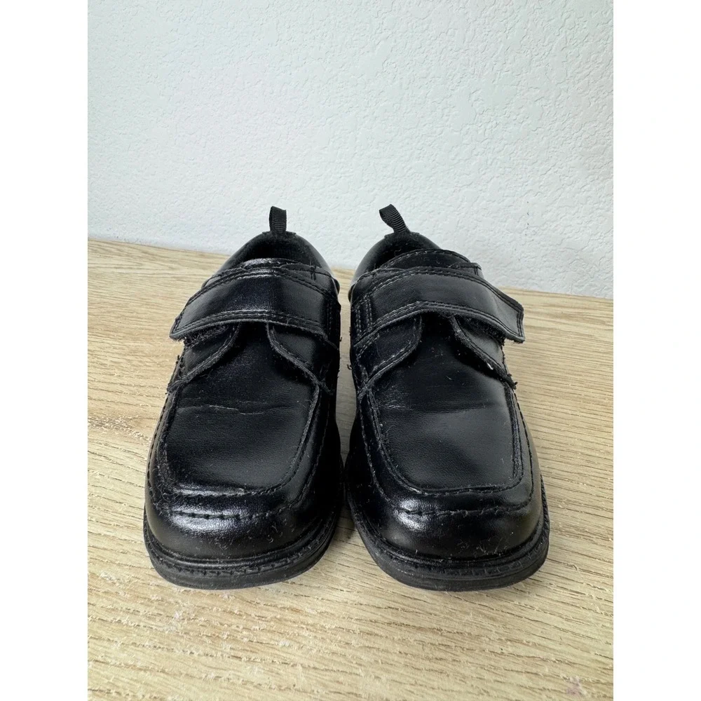 Wonder Nation Boys‎ Black Dress Shoes Hook Loop Strap Square Toe Loafers Size 8
